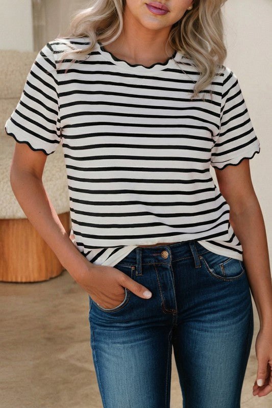 Striped Scallop Trim Tee
