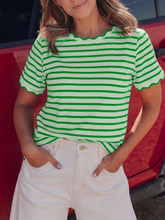 Striped Scallop Trim Tee